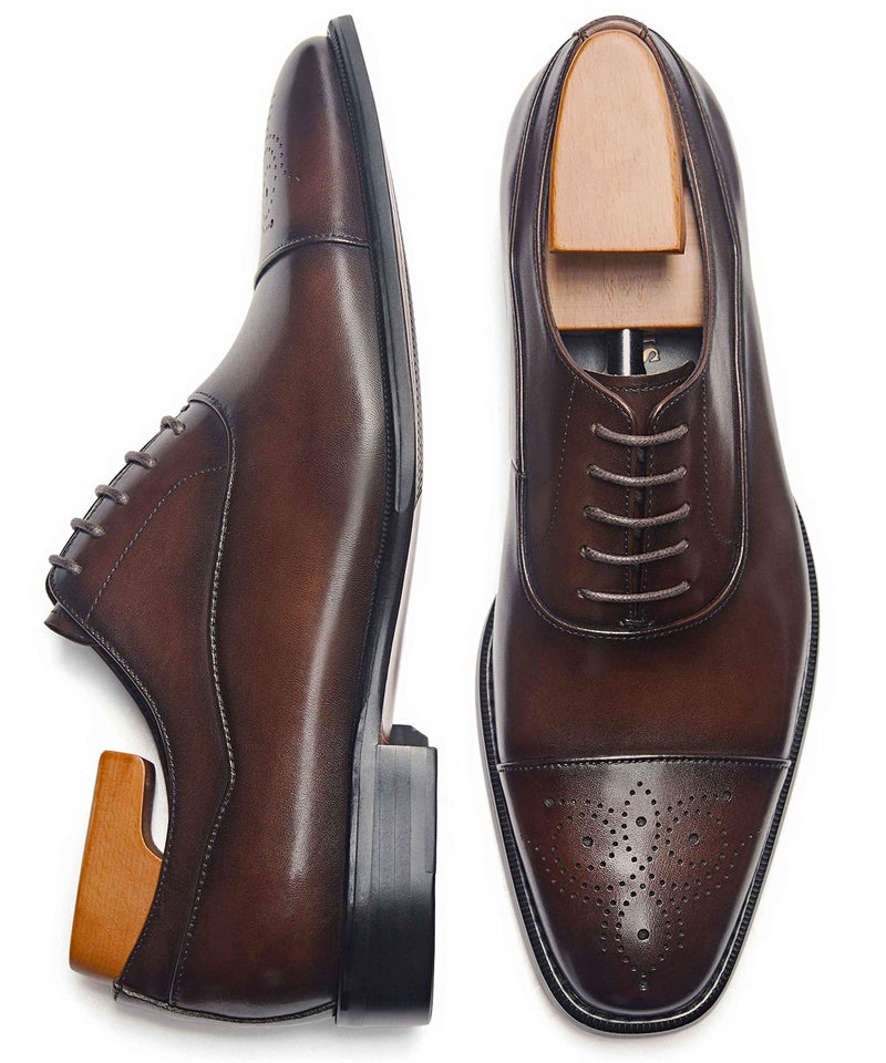 FRASOICUS Latest Model Men Dress Shoes Formal Oxford Office Genuine Leather Shoes Dark Brown - Image 1